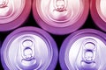 Colorful energy soda drinks cans overhead Royalty Free Stock Photo