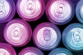 Colorful energy soda drinks cans overhead Royalty Free Stock Photo