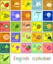 Colorful English alphabet with pictures and titles for children education Royalty Free Stock Photo