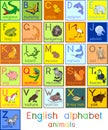 Colorful english alphabet with pictures of cartoon animals and titles for children education Royalty Free Stock Photo