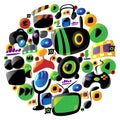 Colorful entertainment and music icons in circle Royalty Free Stock Photo