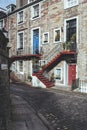 Colorful entrance doors on a facade of a house in the UK