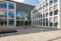 Colorful entrance of modern office and university building,