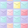 Colorful envelopes on violet background. Seamless pattern