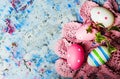 Colorful Ester eggs on blue background