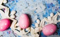 Colorful Ester eggs on blue background