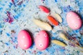 Colorful Ester eggs on blue background