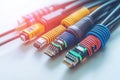 Colorful ethernet cables laid in parallel symbolizing organized data transmission high speed connectivity and structured networ