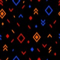 Colorful ethnic abstract geometric pattern on black, vector