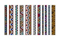 Colorful ethnic geometric aztec seamless borders set, vector