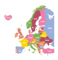 Colorful Europe map. Countries and borders, political map of Europe continent with capitals vector illustration