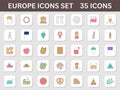 Colorful Europe Square Icons Or Symbol Set