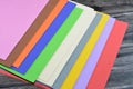 Colorful Eva foam sheets, colored cardboard, rubber pad, sponge papers for school for arts and crafts projects, pile of Royalty Free Stock Photo