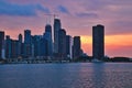 Colorful evening sunset over Chicago skyline with buildings of old, new and current construction Royalty Free Stock Photo