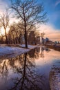 Colorful Sunset Sky City Reflections In A Puddle Royalty Free Stock Photo