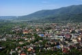 Colorful exalted view from a bird& x27;s eye view to houses in reside