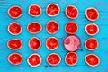 Colorful exotic still life of squeezed grapefruit