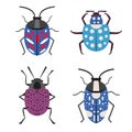 Colorful Exotic Tropical Bug Icons in Flat Royalty Free Stock Photo