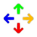 Colorful expand arrow isolated on white, arrows pointing out in a square shape, expand arrow icon for resizes, drag arrow for all