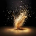 A colorful explosion is being created in a black background. Pink, golden, brown