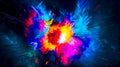 Colorful explosion of colored powder on black background with space for text. Generative AI Royalty Free Stock Photo