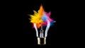 Colorful Explosion of Creativity Inside a Lightbulb Idea on Black Background - Representing Innovation, Inspiration, and Bright Royalty Free Stock Photo