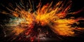 A colorful explosion of fire on a black background. AI generative image. Royalty Free Stock Photo