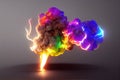 Colorful explosion with fire and smoke on dark background. Generative AI Royalty Free Stock Photo