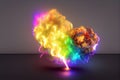 Colorful explosion with fire and smoke on dark background. Generative AI Royalty Free Stock Photo