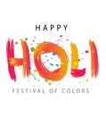 Colorful explosion for Holi festival poster banner creative. Colorful gulal pichkari and text happy Holi