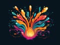 A colorful explosion of paint on a black background. Generative AI image. Royalty Free Stock Photo