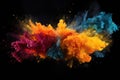 Colorful explosion of paint isolated on black background. Abstract colored background, color dust splash on a dark black Royalty Free Stock Photo