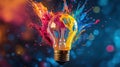 Light Bulb Explosion of Vibrant Colors on a Dark Background Royalty Free Stock Photo