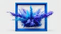 Colorful Explosion of Powder Inside a Blue Frame on White Background Royalty Free Stock Photo
