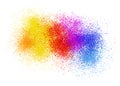 Colorful explosion from small stains of yellow, red, pink and blue on white background. Digital abstract illustration artwork with