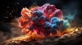 A colorful explosion of smoke on a black background. Generative AI image. Royalty Free Stock Photo