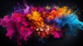 Colorful explosion of smoke and rainbow splashes of Holi powder isolated on black horizontal background splash of colors abstract Royalty Free Stock Photo