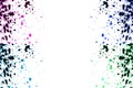 Colorful explosion watercolor paint splatter isolated on white. Black, pink, blue, green neon colors spray stains border frame Royalty Free Stock Photo