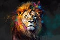 Colorful Expression: Abstract Artwork Depicting a Crowned Lion in Dynamic Hues Royalty Free Stock Photo