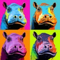 Colorful Expressionism: Four Andy Warhol-style Hippopotamus Portraits