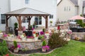 Colorful exterior curved patio with summer flowers Royalty Free Stock Photo