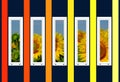 Colorful exterior elevation or facade composite with narrow vertical white windows