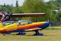Colorful Extra EA-300 airplane model at Hangariada aeronautical festival show