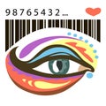 Colorful eye and barcode with heart