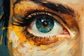 Colorful eye painting close up view. Eye painted with thick brush strokes