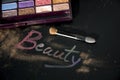 Colorful eyeshadow with words beauty Royalty Free Stock Photo
