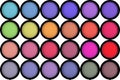Colorful eyeshadows in black boxes isolated on white Royalty Free Stock Photo