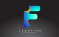 Colorful F letter logo with carved effect. Rounded font style, vector design template Royalty Free Stock Photo