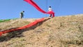 Colorful fabric drying after traditional dye process