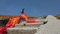 Colorful fabric drying after traditional dye process